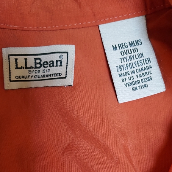LL Bean Mens Nylon Polyester Orange Short Sleeve Button Up Camp Shirt Med OVU10 - Picture 12 of 12